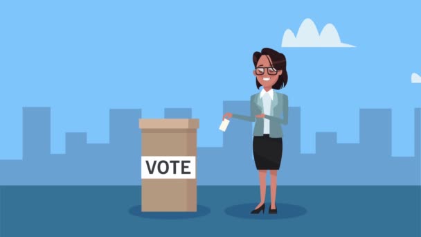 Female candidate with voting box — Stock Video