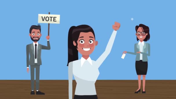 Candidates group with vote banner characters — Stock Video