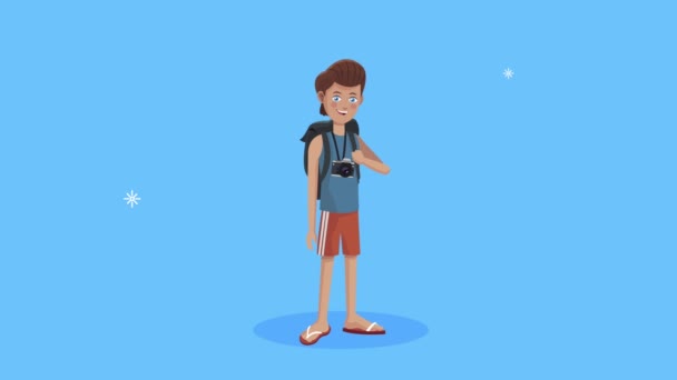 Male tourist character standing animation — Stock Video