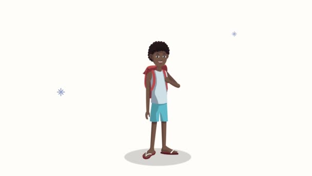 Animasi karakter turis laki-laki afro — Stok Video