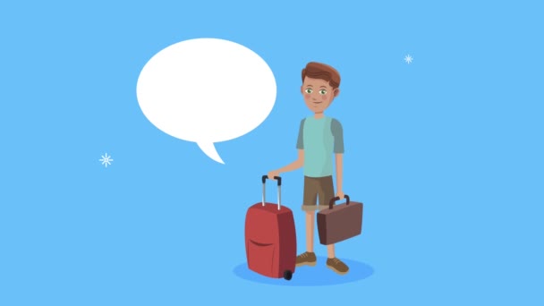 Male tourist character with suitcase animation — Stock Video