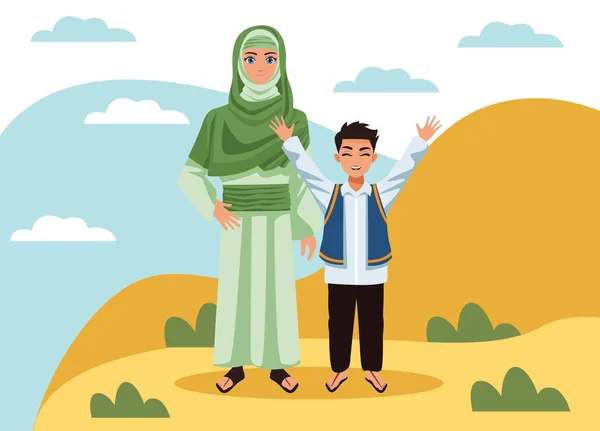 Bambini coppia musulmana — Vettoriale Stock