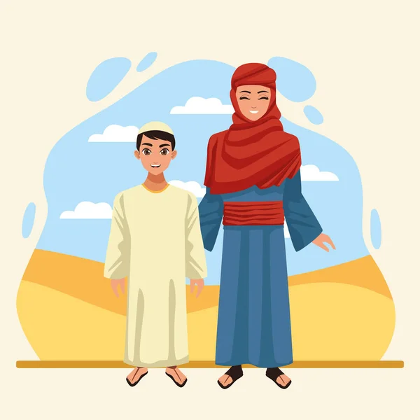 Little kids muslim couple — Stock Vector