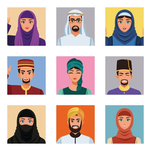 Neuf personnes musulmanes — Image vectorielle