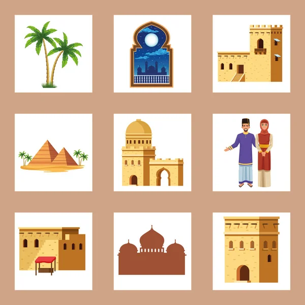 Nove ícones da cultura muçulmana — Vetor de Stock