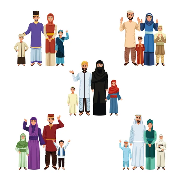Gruppi familiari musulmani — Vettoriale Stock