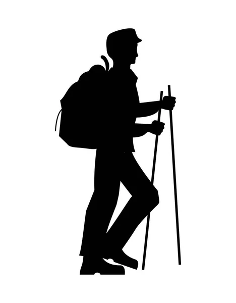 Aventurier marcher silhouette — Image vectorielle