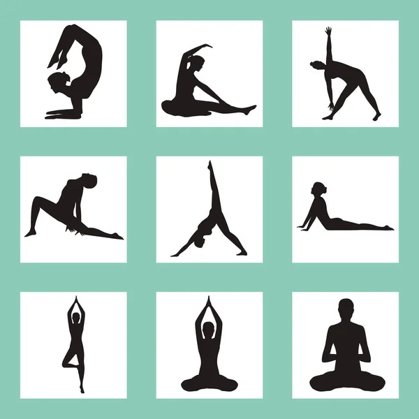 Neun Yoga-Positionen — Stockvektor