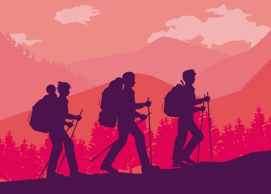 Üç maceracı yürüyüş sahnesi