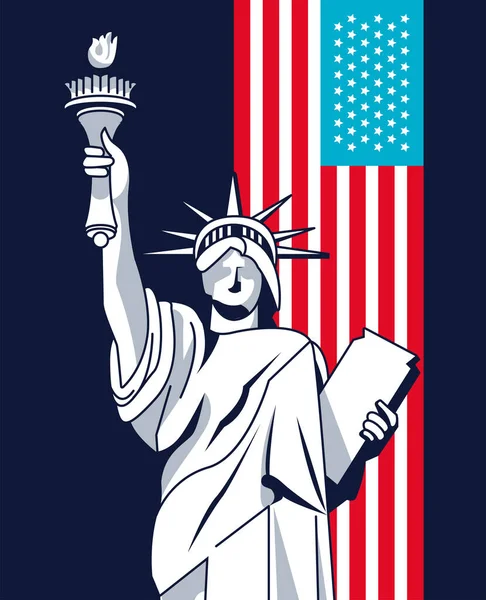 Statue de la liberté et drapeau — Image vectorielle