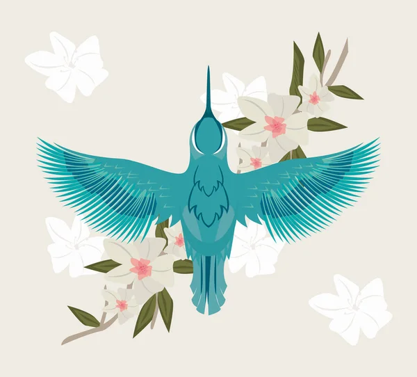 Pássaro azul e flores — Vetor de Stock