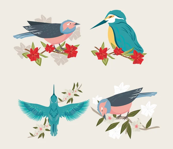 Aves e flores — Vetor de Stock