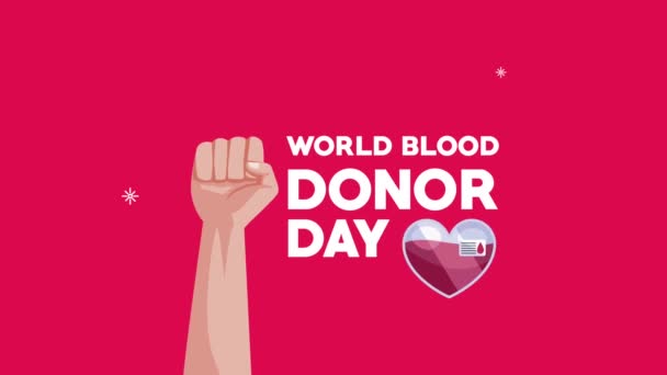 World blood donor day lettering with hand and heart — Stock Video