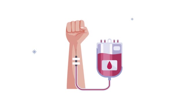 Campanha mundial do dia do doador de sangue com mão e saco — Vídeo de Stock