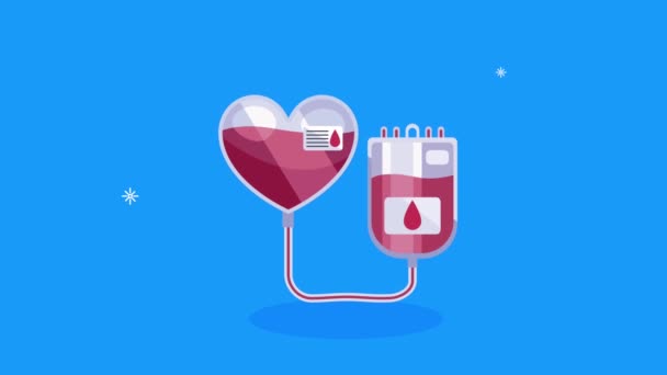Campagna mondiale del donatore di sangue con cuore e borsa — Video Stock