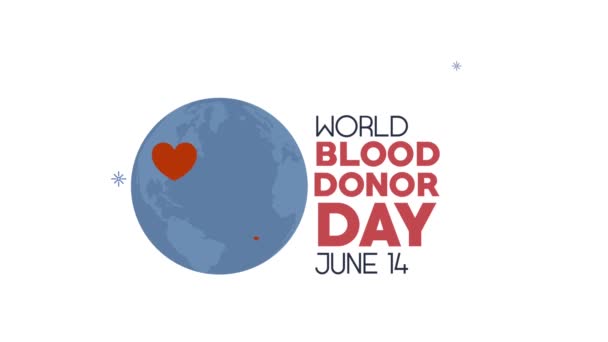 Världen blodgivare dag bokstäver med hjärta i planeten — Stockvideo