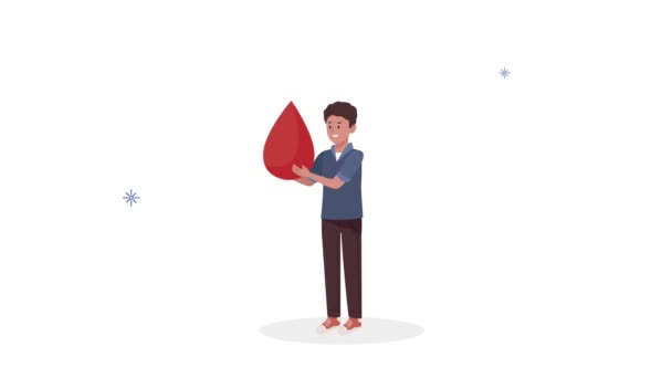 Donante de sangre del mundo día campaña hombre levantamiento gota — Vídeo de stock