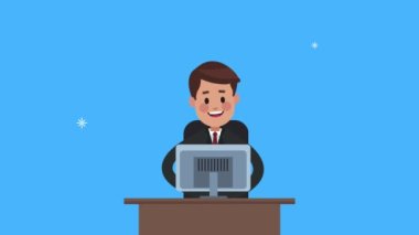 Masaüstü ve sikke kullanan işadamı