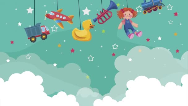 Zet kinderen speelgoed opknoping in — Stockvideo