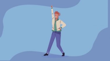 Genç adam kulaklıkla dans ediyor.