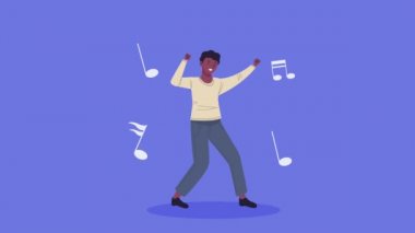 Müzik notalarıyla dans eden afro genç adam.
