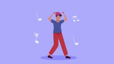 Şapka ve notalarla dans eden genç adam.