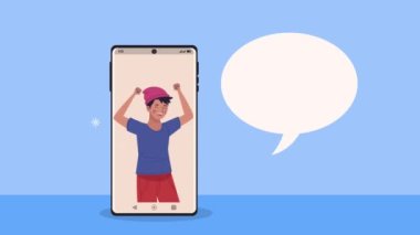 Akıllı telefondan şapka takan genç adam.