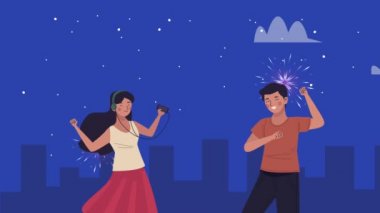 Genç çift geceleri şehirde dans ediyor.