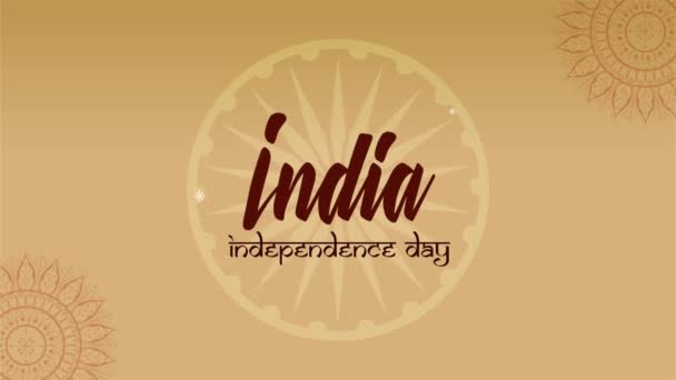 Schriftzug zum indischen Unabhängigkeitstag mit Aschora-Chakra — Stockvideo