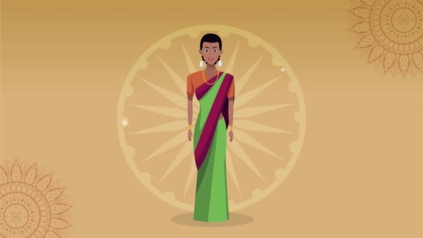 Indian culture girl with ashora chakra — Stock Video