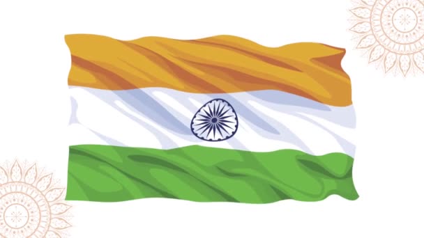India γιορτή ημέρα ανεξαρτησίας με σημαία και ashora chakra — Αρχείο Βίντεο