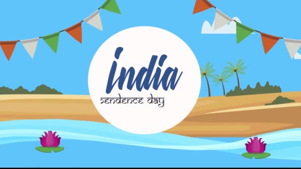 India indipendenza giorno lettering con ghirlande in scena oasi — Video Stock