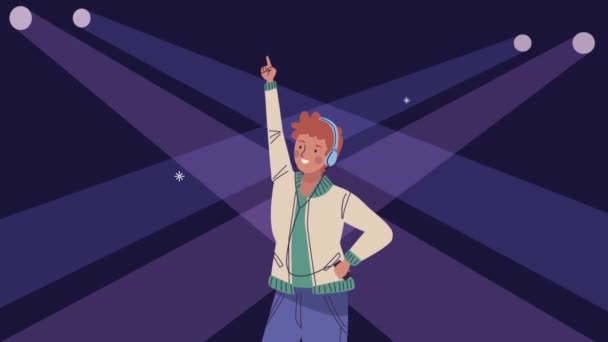 ヘッドセットのキャラクターと踊る若い男 — ストック動画