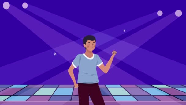 Fiatal férfi táncol diszkó karakter — Stock videók