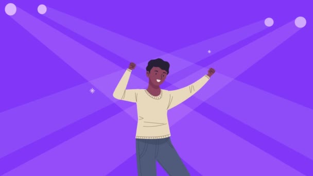 Αφρο νεαρός που χορεύει animation χαρακτήρα — Αρχείο Βίντεο