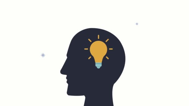 Creative process animation with bulb in profile — Stock Video