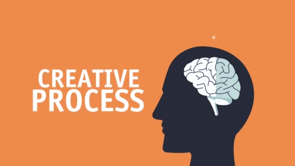 Proceso creativo letras con el cerebro en el perfil — Vídeo de stock
