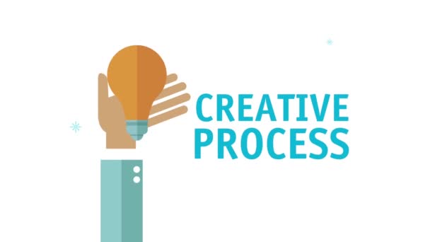 Creative process lettering with hand lifting bulb animation — Stock Video