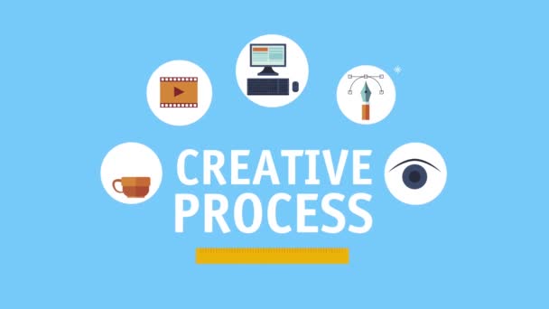 Δημιουργική διαδικασία γράμματα με προμήθειες γύρω από κινούμενα σχέδια — Αρχείο Βίντεο