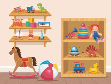 Çocuklar odadaki oyuncaklar