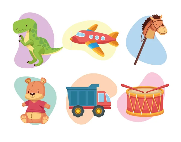 Six jouets icônes — Image vectorielle