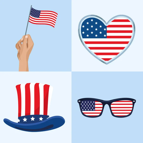 Dört ABD kutlama simgesi — Stok Vektör