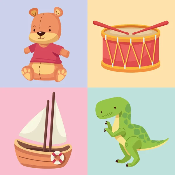 Quatre jouets icônes — Image vectorielle