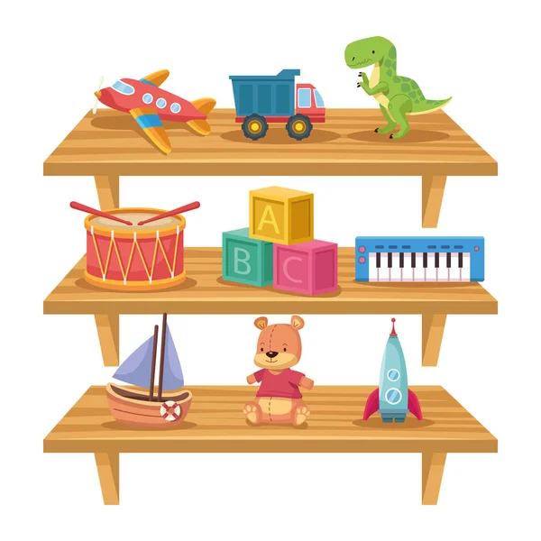 棚に9つのおもちゃ — ストックベクタ