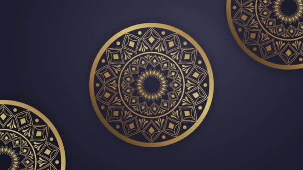 Золотые мандалы украшения на синем фоне — стоковое видео