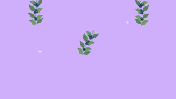 Bladeren in takken patroon in lila achtergrond — Stockvideo