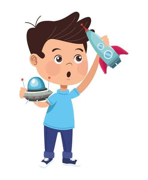 Αγόρι που παίζει με διαστημόπλοια — Διανυσματικό Αρχείο
