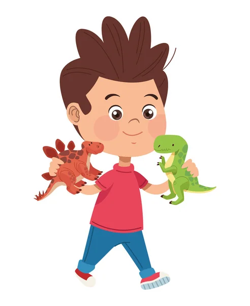 Αγόρι που παίζει με δεινόσαυρους — Διανυσματικό Αρχείο