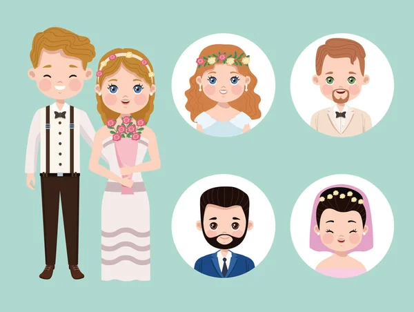 六个婚礼角色 — 图库矢量图片