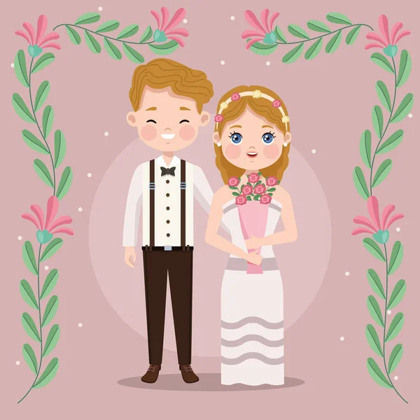 Boda pareja y flores — Archivo Imágenes Vectoriales